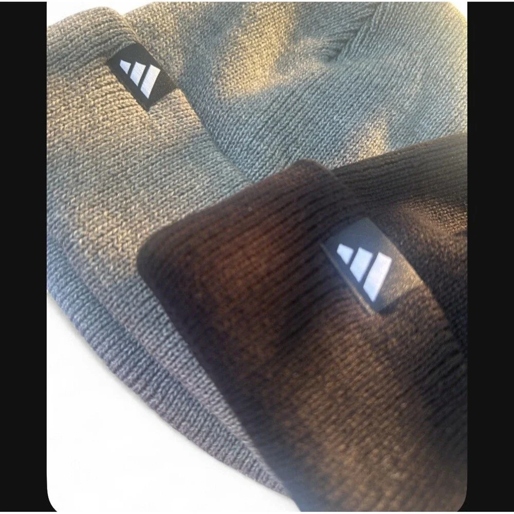 adidas Solid Knit Beanie Hat Lot of 2 Black Gray Unisex Adults One Size